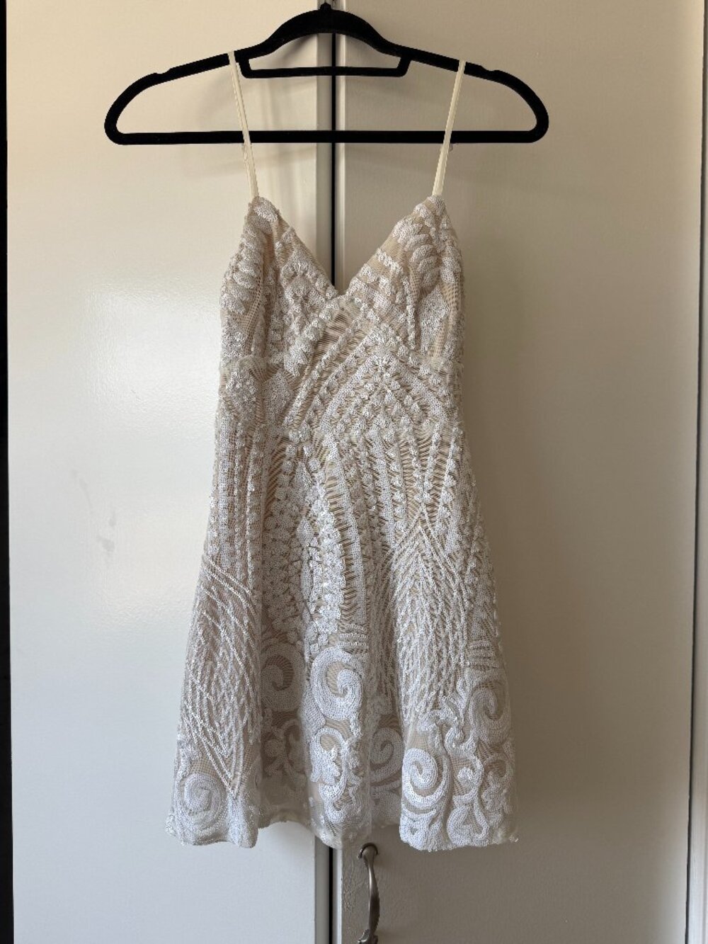 Superdown White Sequin Embroidered Mini Dress XS